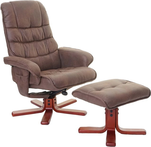 MCW Relaxsessel E30 mit Hocker aus Wildlederimitat in Braun - Bild 1