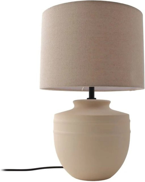 Lindby Tischlampe Thalassia aus Keramik in Creme mit Leinen-Schirm, E27, Höhe: 45,5 cm, Breite: 30,0 cm, Tiefe: 15,0 cm - Bild 1