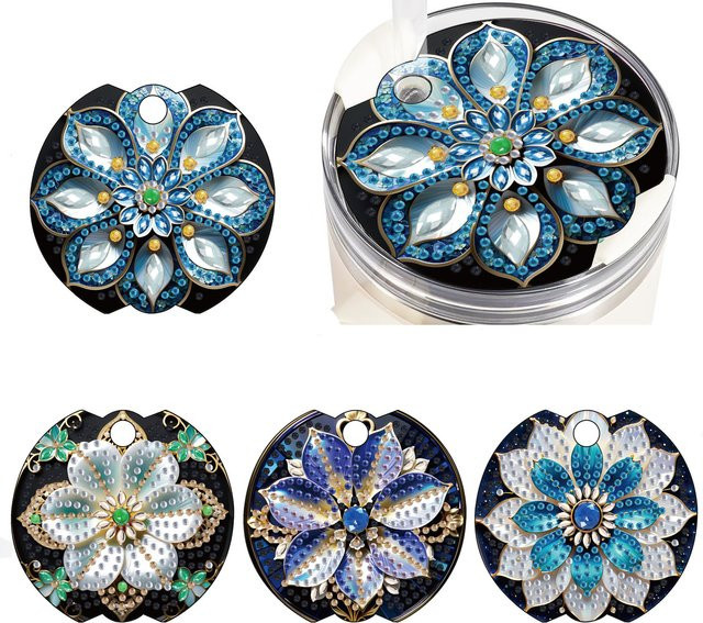 4-Blumen-Diamant-Kunst-Set zum Selbermachen mit Kristall-Strass-Mosaik in Multicolor aus Acrylmaterial - Bild 1