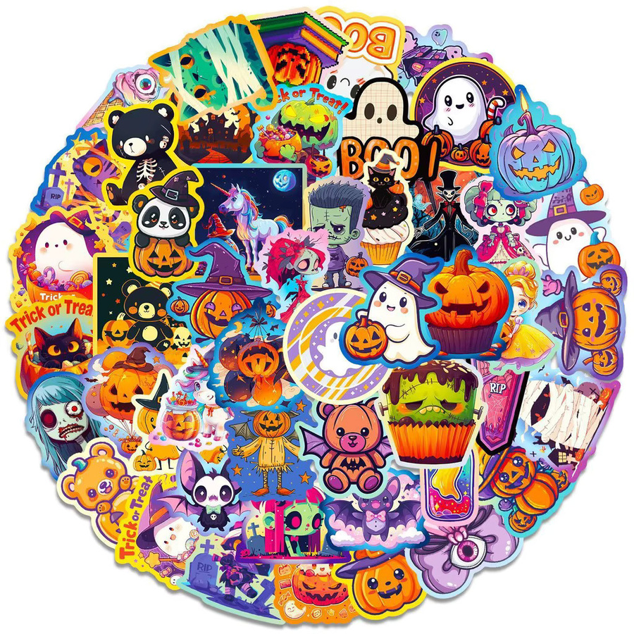 50 Stück Halloween-Graffiti-Aufkleber in Multicolor mit Kürbis-, Fledermaus- und Schlossdesigns für deine DIY-Dekoration von AufnahmeYourLife Store - Bild 2