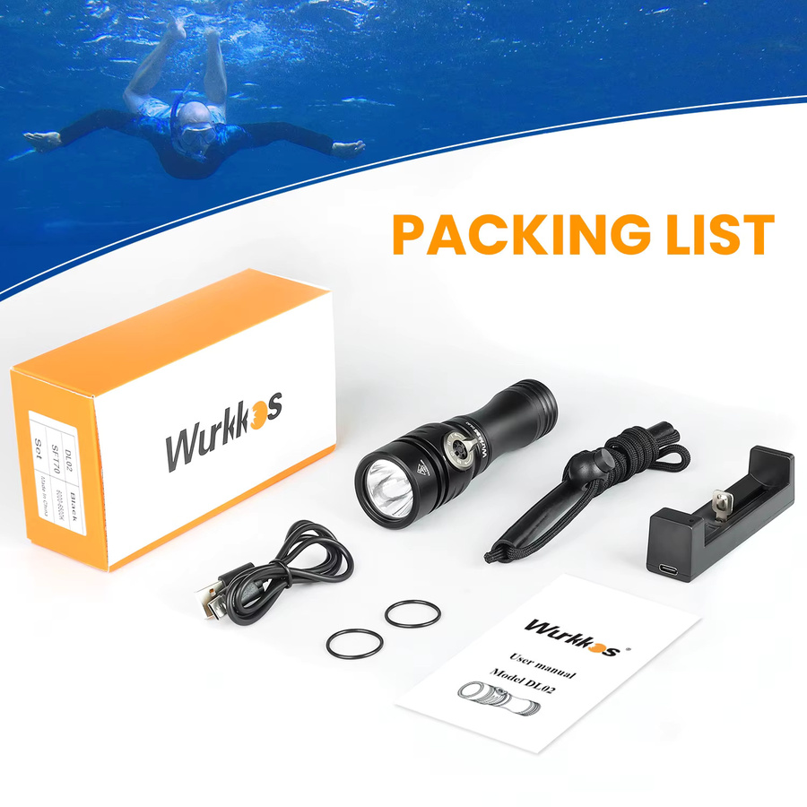 Wurkkos DL02 IP68 Tauchlampe in Schwarz mit 3000 Lumen und wiederaufladbarem Akku - Bild 6
