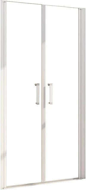 AICA Duschabtrennung Doppeltür Pendeltür Nischentür aus 5mm ESG Sicherheitsglas, Farbe: Transparent/Grau, B: 75 cm, H: 185 cm - Bild 1