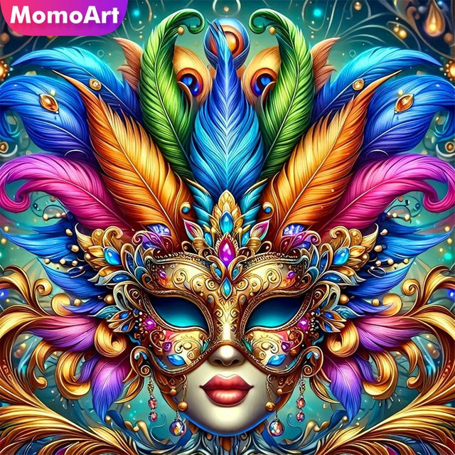 Momoart Diamant-Stickerei Venezianische Masken als Strass-Malerei in Multicolour, B/B/B: 20 x 20 x 20 cm - Bild 1