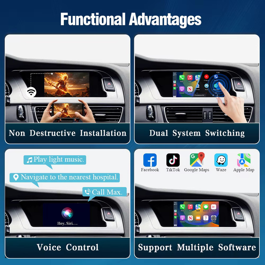 AUTOTOP Wireless CarPlay und Android Auto Multimedia Interface für Audi A4 B8, A5, S4, S5, Q5 MMI 3G (2009-2018) mit Mirror Link und AirPlay in Schwarz - Bild 5