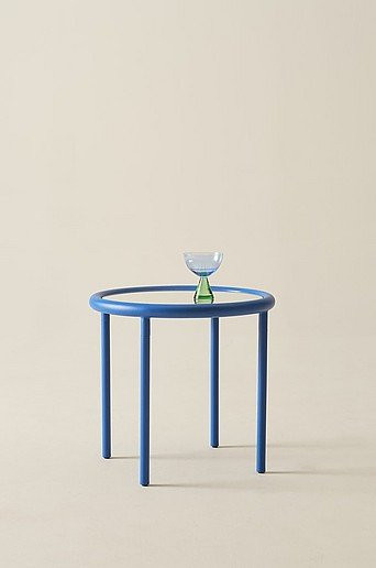 DUXSON Beistelltisch modern mit blauer Glasplatte und Metallgestell, B/T/H: 54 x 50 x 10 cm - Bild 1
