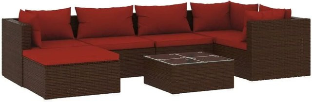 vidaXL 7-tlg Garten-Lounge-Set aus Poly Rattan in Braun mit Kissen und Metallgestell - Bild 1
