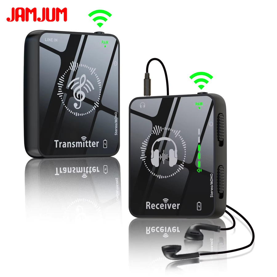 JAMJUM 2,4G Kabelloses Übertragungssystem für Kopfhörer und Ohrhörer mit Sender und Empfänger für Stereo-Streaming in Schwarz - Bild 2