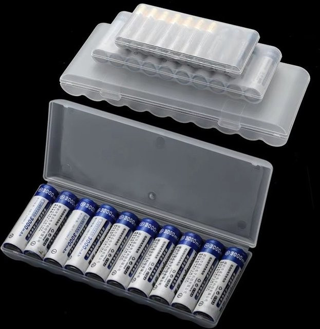 10-Fach Batterie-Aufbewahrungsbox für AA, AAA und 18650 aus Hartplastik, wasserdichter Batterie-Organizer in Transparent - Bild 1