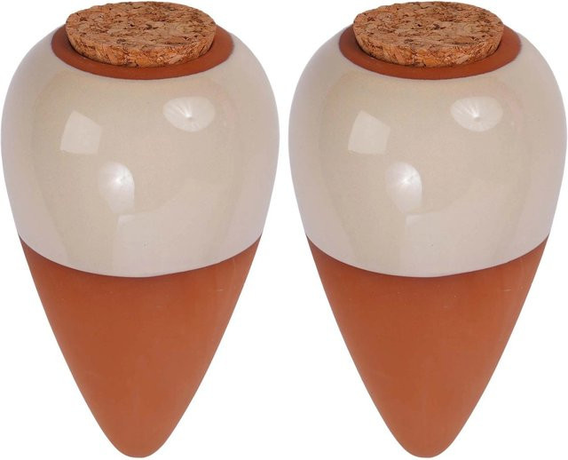 Relaxdays Bewässerungskegel aus Keramik in Beige, 2er Set mit Korkdeckel, Volumen: 350 ml, Höhe: 16 cm, Breite: 8 cm - Bild 1
