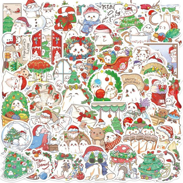 50 Stück Cartoon Weihnachtsgeist Graffiti Aufkleber wasserfest in Multicolor für deine DIY-Dekoration von Notebook, Gitarre und Gepäck - Bild 1