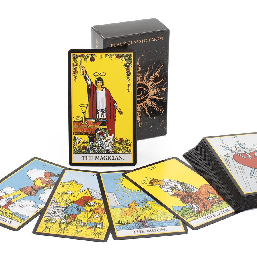 Schwarzes Klassisches Tarotkarten Deck Wahrsagungs Spiel Set mit Anleitung - Bild 2