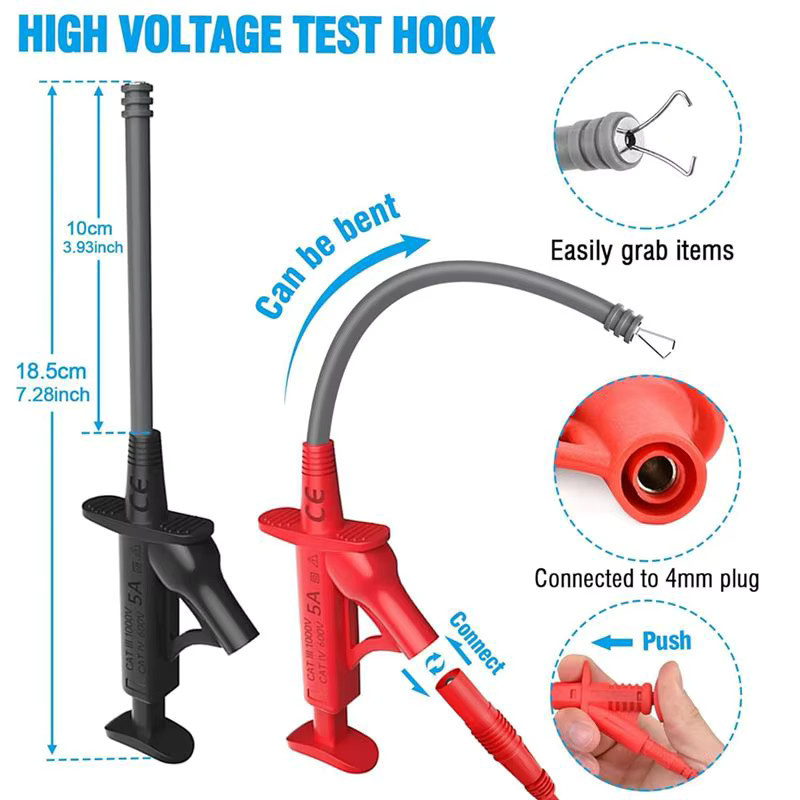 HHTL 25-teiliges Multimeter-Messleitungs-Set aus Kunststoff in Weiß mit austauschbaren Krokodilklemmen und Drahtpiercing-Sonden - Bild 3
