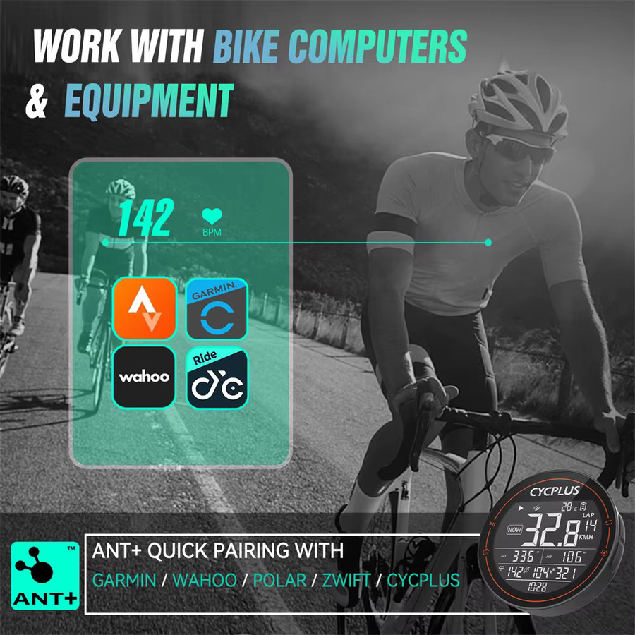 CYCPLUS Herzfrequenzsensor Armband in Schwarz mit Bluetooth und ANT+ für Garmin Wahoo GPS Fahrradcomputer - Bild 3