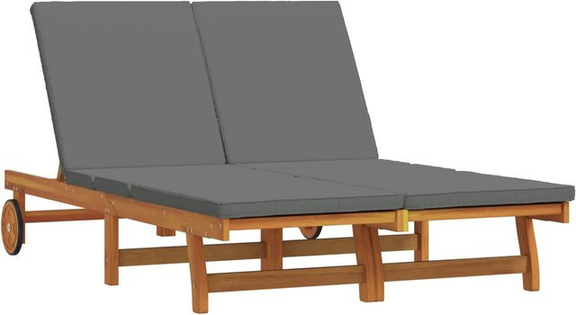 vidaXL Doppel-Sonnenliege aus Akazien-Massivholz mit Kissen und Rädern, B/T/H: 220 x 126 x 84 cm - Bild 1