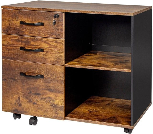 Relaxdays Rollcontainer aus Holzwerkstoff und Metall in Schwarz, abschließbar mit Rollen, B/T/H: 80 x 40 x 66 cm - Bild 1