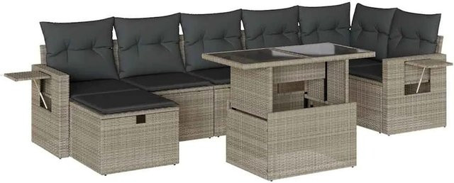 vidaXL 8-teilige Garten-Sofagarnitur aus Polyrattan in Grau mit Kissen und Couchtisch - Bild 1
