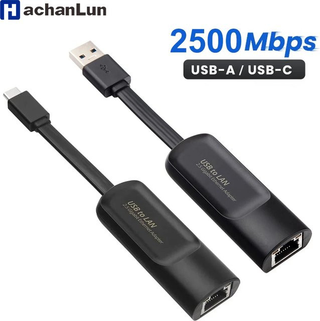 HACHANLUN 2,5 Gbit/s USB-C auf RJ45 Ethernet-Adapter, USB 3.0 LAN-Netzwerkkarte für MacBook und iPad, Schwarz - Bild 1