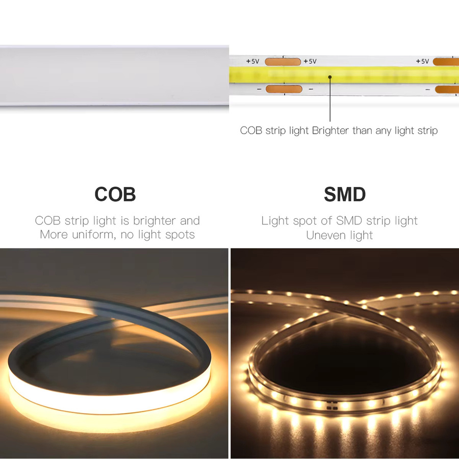 Rybakov Smart COB LED Streifen mit Dimmer Controller, ZigBee & WiFi kompatibel mit Tuya und Alexa, USB 5V, dimmbar, Weiß - Bild 3