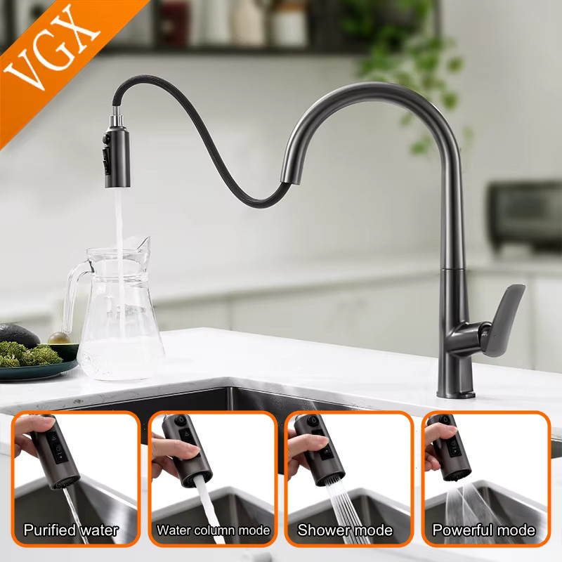 VGX Küchenarmatur mit Dual-Auslauf und Wasserfilter in Mattschwarz mit ausziehbarem Brausekopf - Bild 2