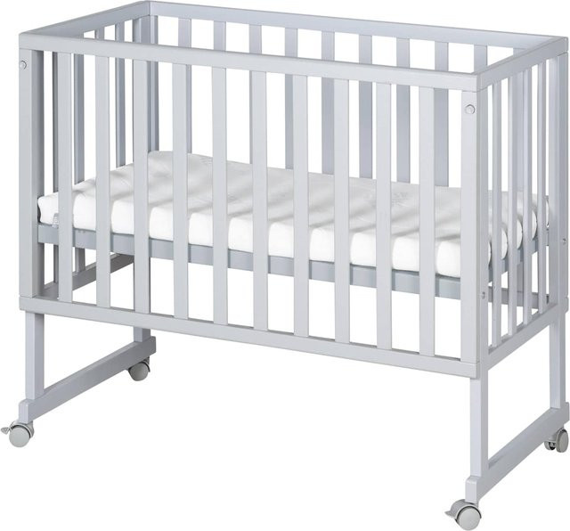 Roba 3in1 Stuben- und Beistellbett mit Matratze und Barriere aus Massivholz in Taupe - Bild 1