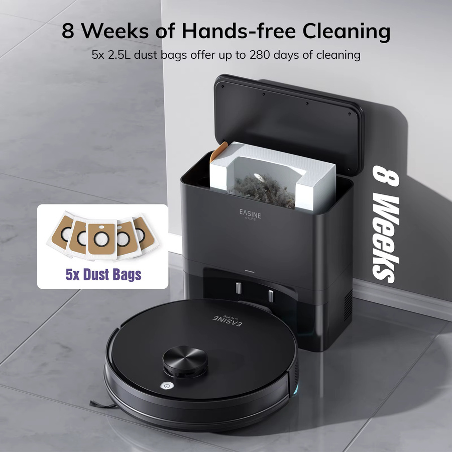 ILIFE EASINE BY ILIFE S20 Saug- und Wischroboter mit Selbstentleerungsstation, 5000 Pa Saugleistung, App-Steuerung, Schwarz - Bild 3
