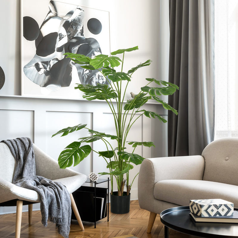 HOMCOM Künstliche Monstera Deliciosa Zimmerpflanze in Grün mit Betontopf, Höhe: 180 cm - Bild 2