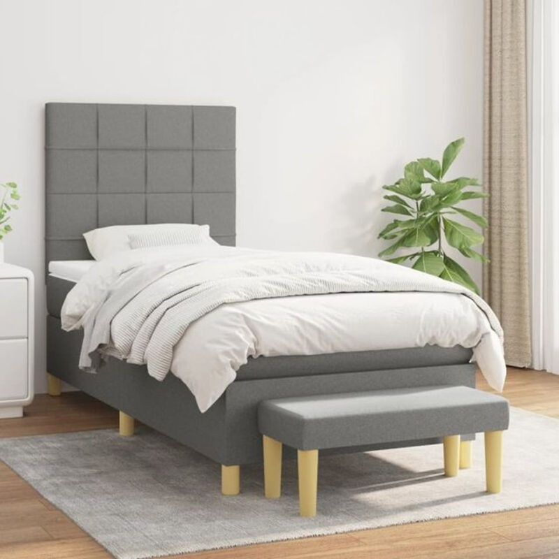 Vidaxl Boxspringbett mit Matratze in Anthrazit Grau aus Stoff und Holzwerkstoff B/T/H: 100 x 200 x 118 cm - Bild 1