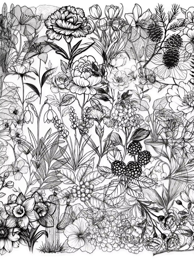50 Stück GOGOTU Botanische Blumen Aufkleber in Schwarz und Weiß, transparente und wasserfeste PVC Sticker für DIY Dekoration, Notebook und Skateboard - Bild 3