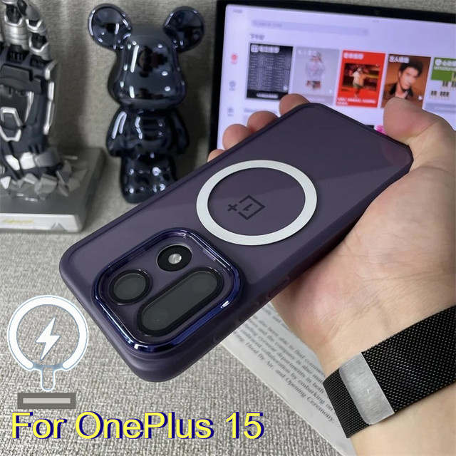 Luxuriöse MagSafe Magnethülle aus weichem Silikon für OnePlus Modelle in Grau und Lila mit Kameraschutz - Bild 1
