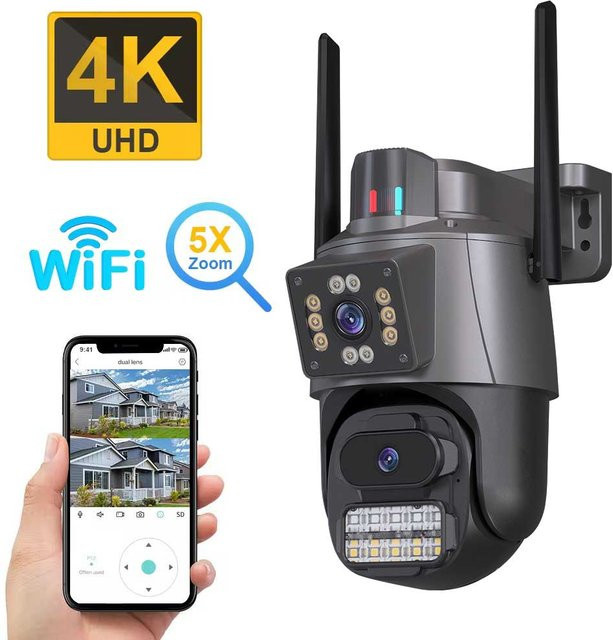 BELIA 8MP PTZ WiFi Sicherheit Überwachungskamera mit Dual Screen, 4MP IP CCTV Kamera für Outdoor mit Farb-Nachtsicht und ICSEE App, Schwarz - Bild 1
