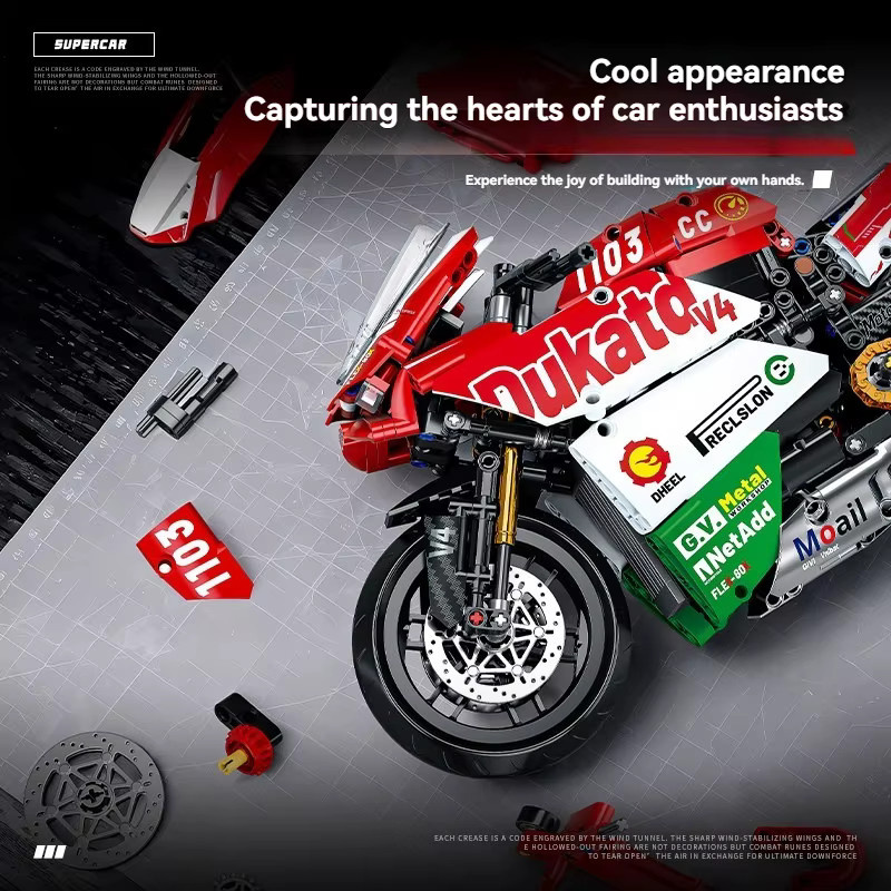HUATEC Rotes Motorrad, Modellbausatz, 1:8, 723 Teile - Bild 3