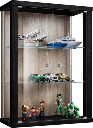 K-Möbel Hängevitrine mit Glastüren in Schwarz und Sonoma Eiche, B/T/H: 80 x 25 x 60 cm