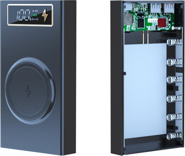 YiFanHeRong DIY Power Bank Gehäuse für 6x 18650 Batterien mit Dual USB und Typ C, PD QC 3.0 Schnellladung, Schwarz - Bild 1