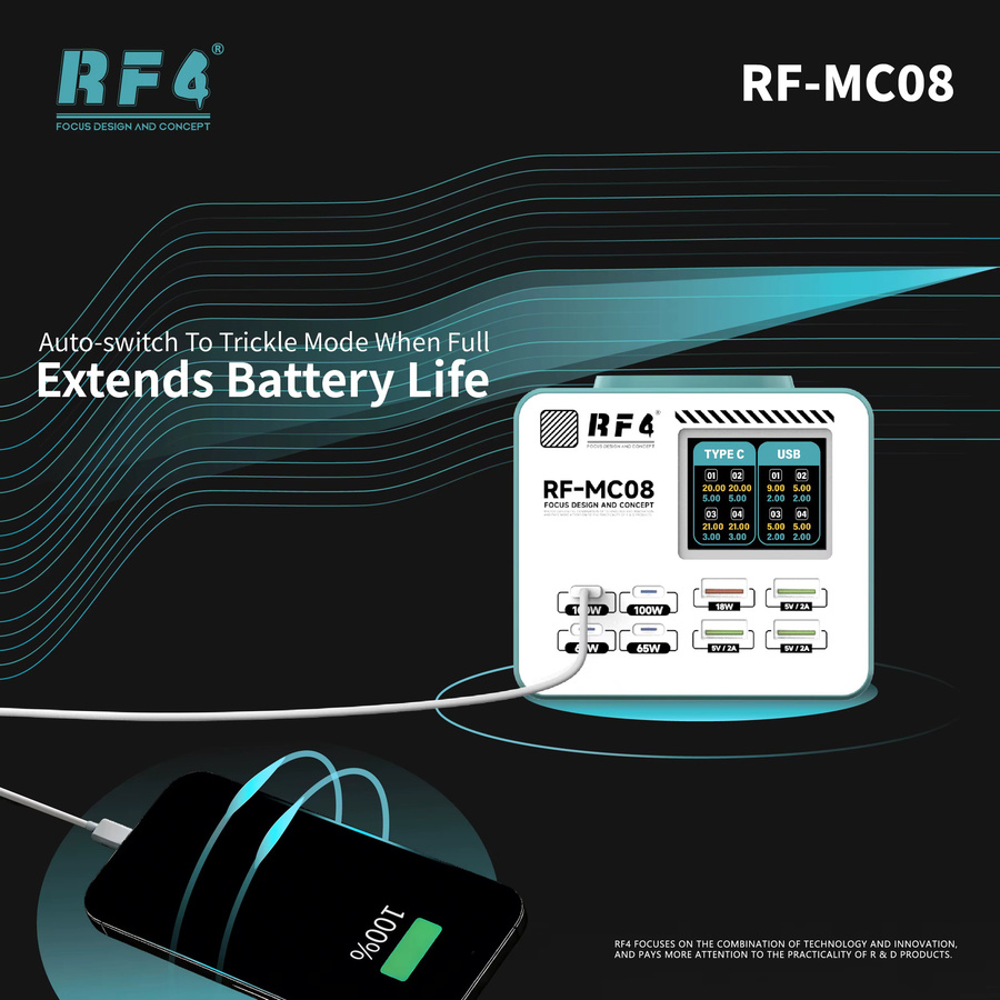 RF4 RF-MC08 Smart Multi-Port-Ladegerät in Weiß mit bis zu 100W für die schnelle Laptop-Aufladung und mehrere Geräte - Bild 3
