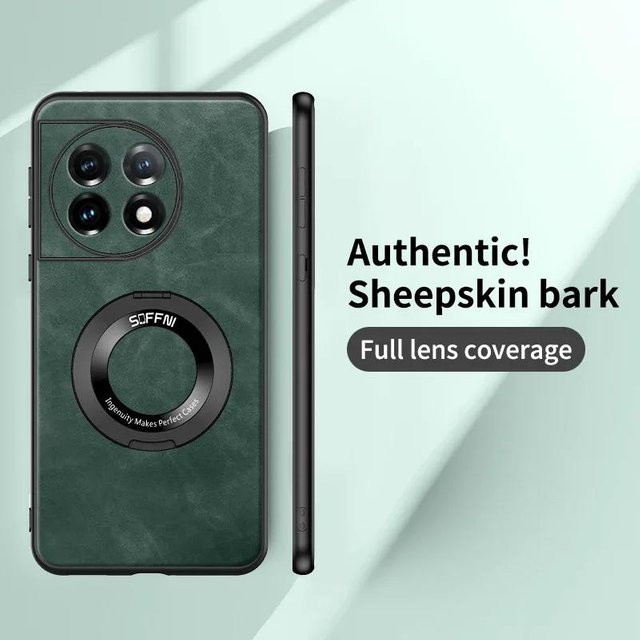 Magnetische Stoßfeste Lederhülle für OnePlus 11, 12 und 13 mit kabellosem Lade-Ring in Matt-Optik - Bild 1