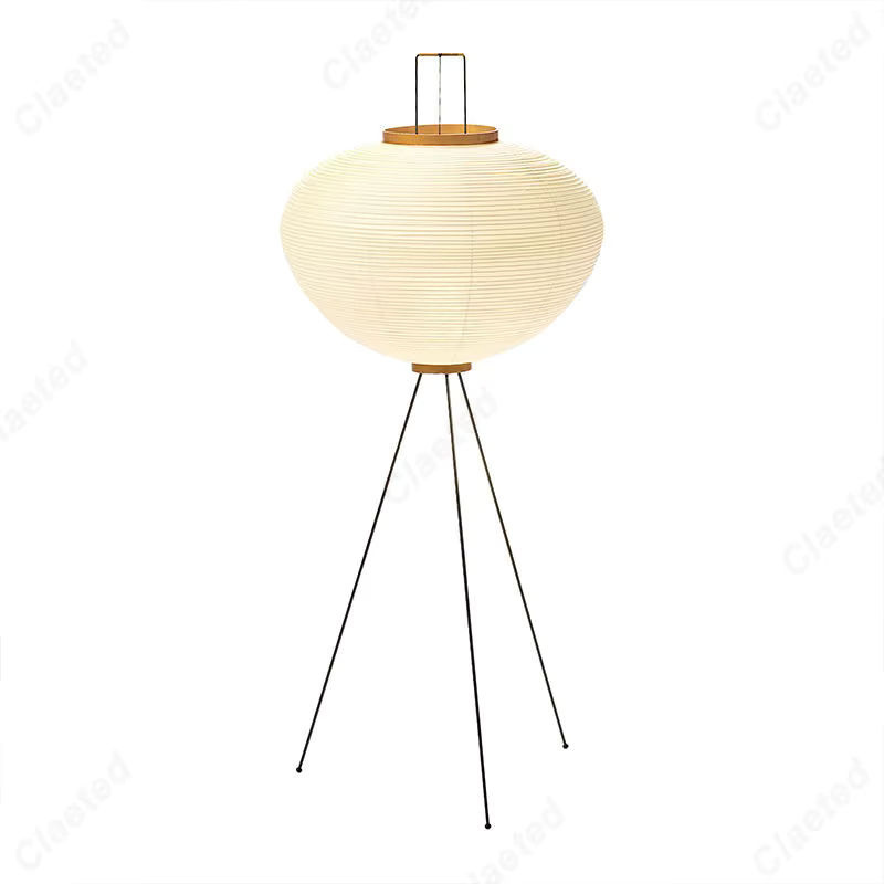 Claeted LED Bodenlampe aus Reispapier im Retro-Minimalismus für Wohnzimmer und Schlafzimmer, Weiß/Schwarz, Warmweißes Licht - Bild 5