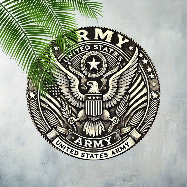 Potdemiel Wanddekoration US-Armee Emblem aus Metall, kreisförmige Militärabzeichen Kunst im Vintage-Stil, Durchmesser: 19,81 cm - Bild 1