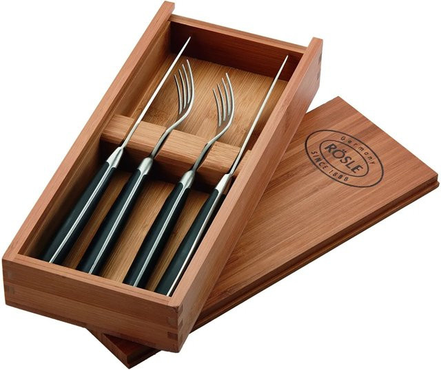 Rösle Steakbesteck-Set 4-teilig in Schwarz und Silber mit 2 Steakmessern und 2 Steakgabeln - Bild 1