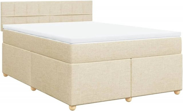 vidaXL Boxspringbett mit Matratze in Creme und Beige, Hybrid-Konstruktion mit Taschenfederkern, Stoffbezug, B/T: 140 x 200 cm - Bild 1