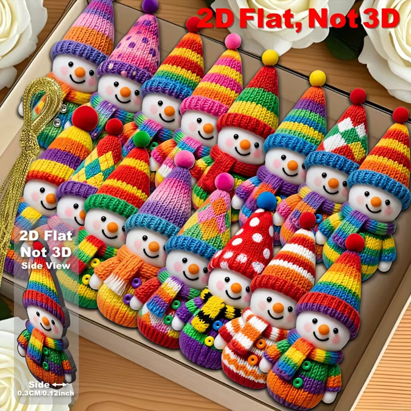 16 Stück Schneemann Holz Ornamente als hängende Weihnachtsdekoration in Mehrfarbig, ZQNYCY - Bild 3
