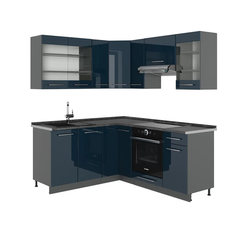 Vicco Eckküche Fame-Line Hochglanz Dunkelblau und Anthrazit mit Arbeitsplatte B/T/H: 160 x 190 x 82 cm - Bild 3