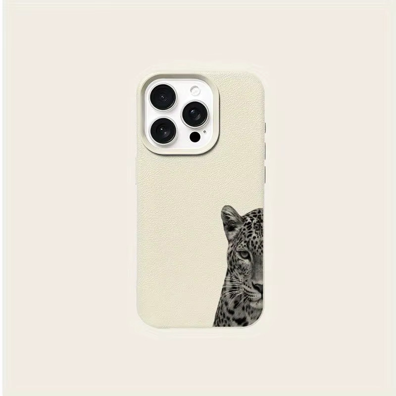 Schwarze Handyhülle mit Leopardenmuster und Litschi-Textur für Apple iPhone Modelle als Softcover - Bild 1