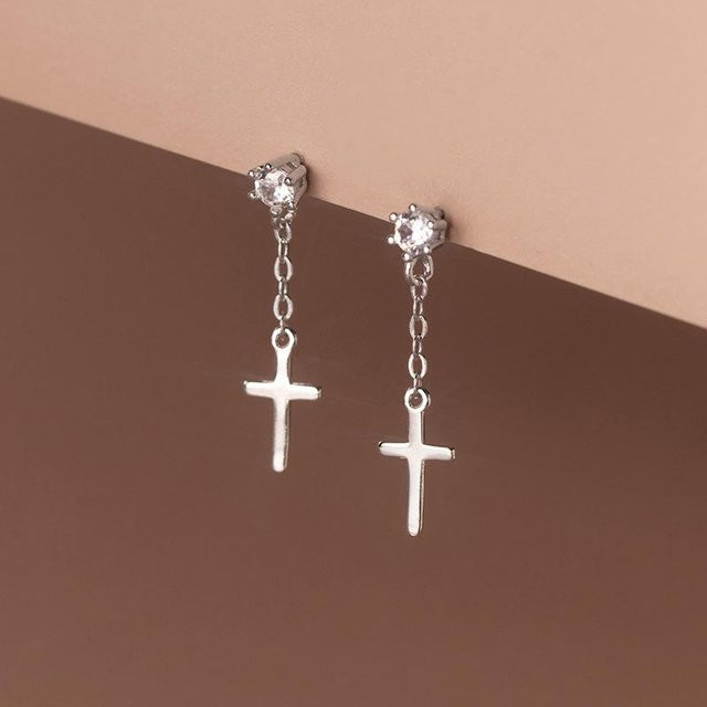 Ohrringe mit Zirkon Kreuz Quasten Anhänger, Kupfer, Silber, Damen, Herren - Bild 1