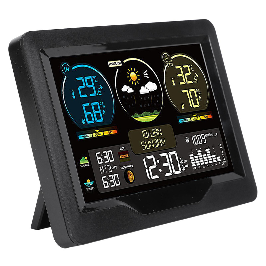 KONNWEI Digitales Wetterthermometer, kabelloser Temperatur- und Feuchtigkeitsmonitor mit elektrischem Sonnenaufgang, Schwarz - Bild 4