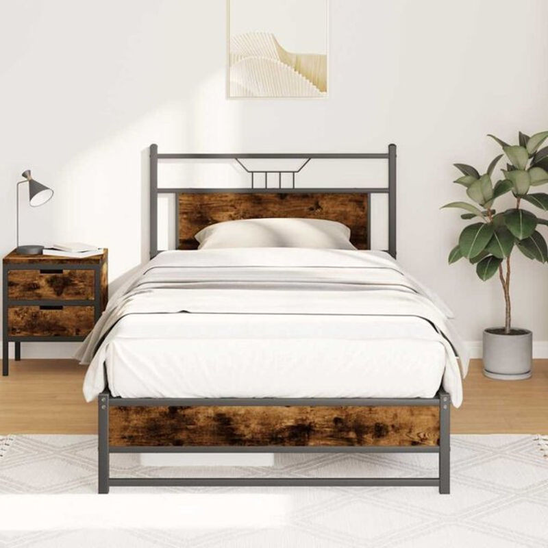 Bettgestell Einzelbett vidaxl aus Holzwerkstoff und Stahl in Räuchereiche Braun B/T/H: 107 x 203 cm - Bild 1