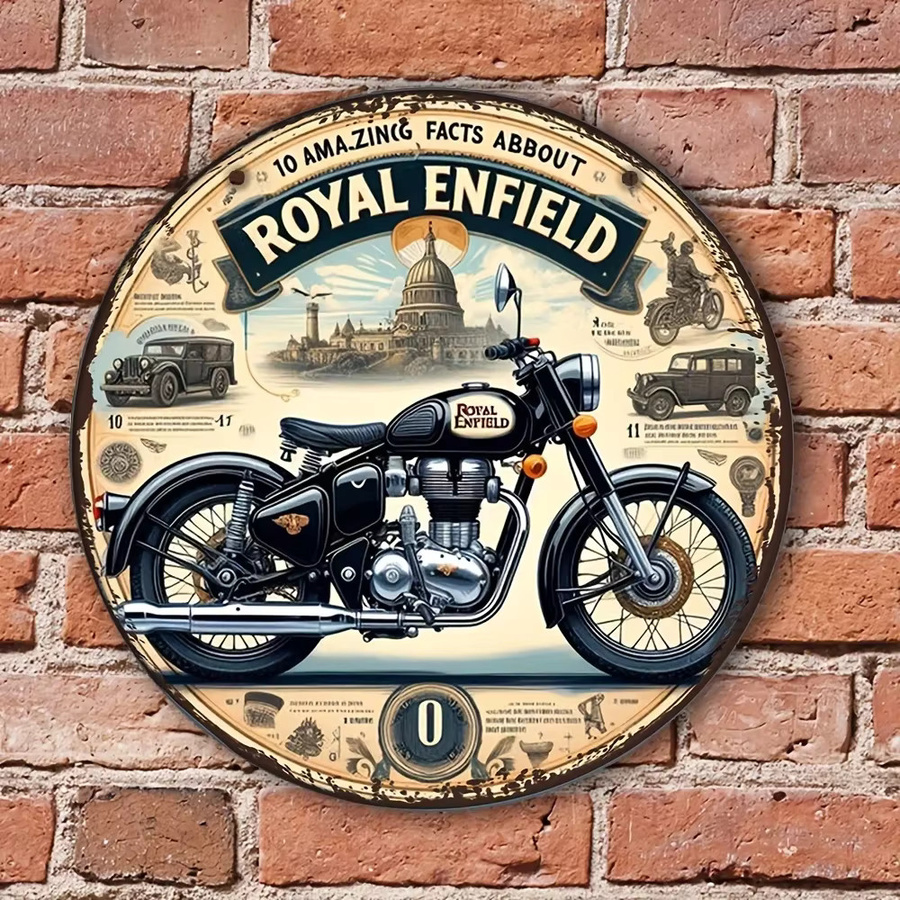 Royal Enfield Vintage Metallschild Rund mit Motorrad Motiv als Wandkunst für Garage und Café, Durchmesser: 20 cm - Bild 3