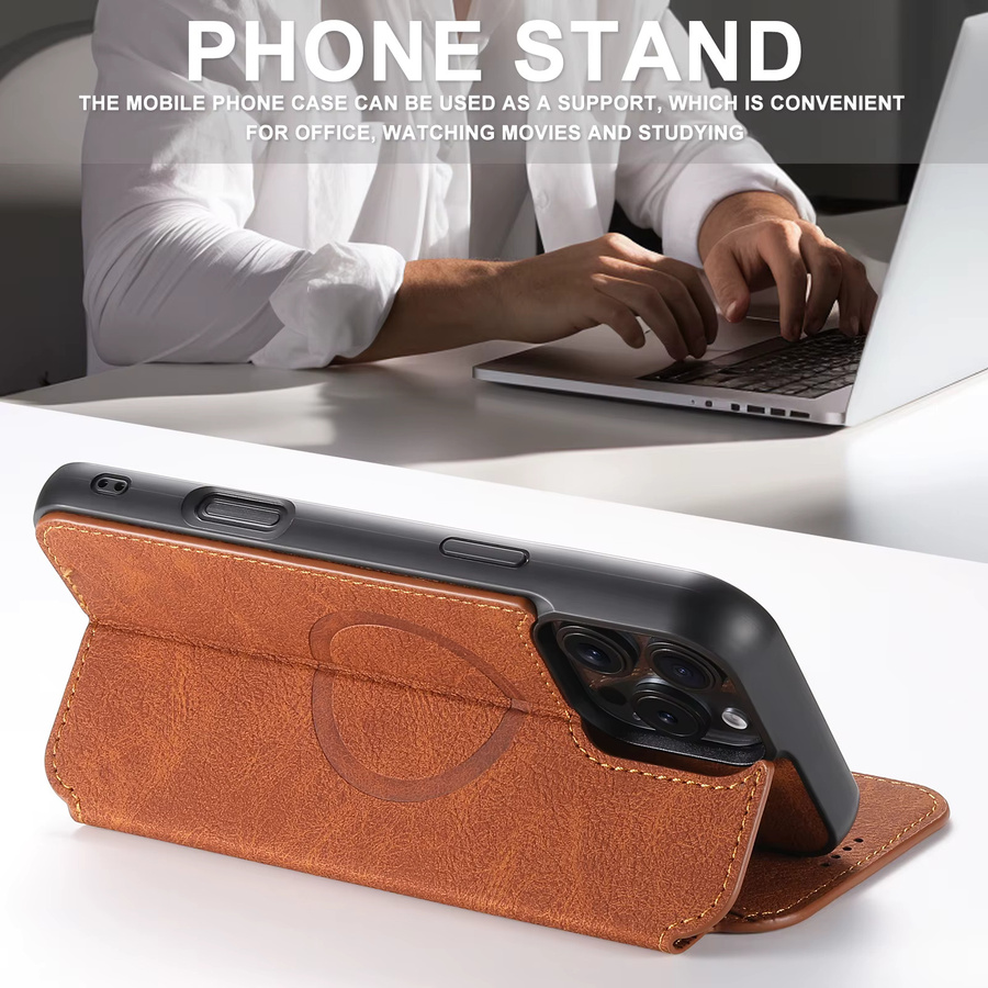 Suteni Flip-Cover Telefonhülle aus Kunstleder mit Kartenhalter und Ständer für iPhone 17 Pro Max 16 Plus 15 14 13 12 in Beige und Braun - Bild 5