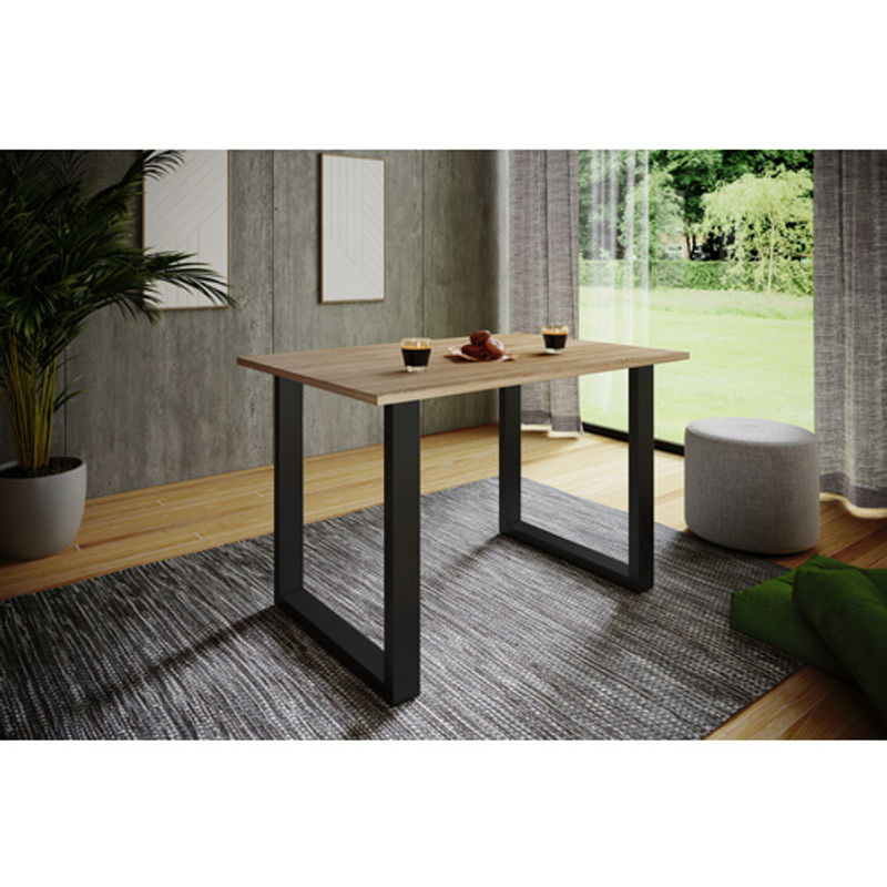 VCM Esstisch Xona U in Eiche Optik mit Eisenfuß, B/T/H: 80 x 80 x 76 cm, Braun/Schwarz - Bild 2
