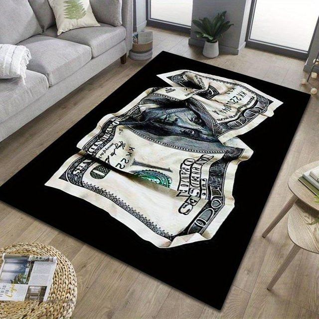 Karpetti Teppich mit Geldmuster in Schwarz und Grau, waschbarer Kurzflor-Teppich für Wohnzimmer, Schlafzimmer, Küche oder Badezimmer, B/T: 80 x 50 cm - Bild 1