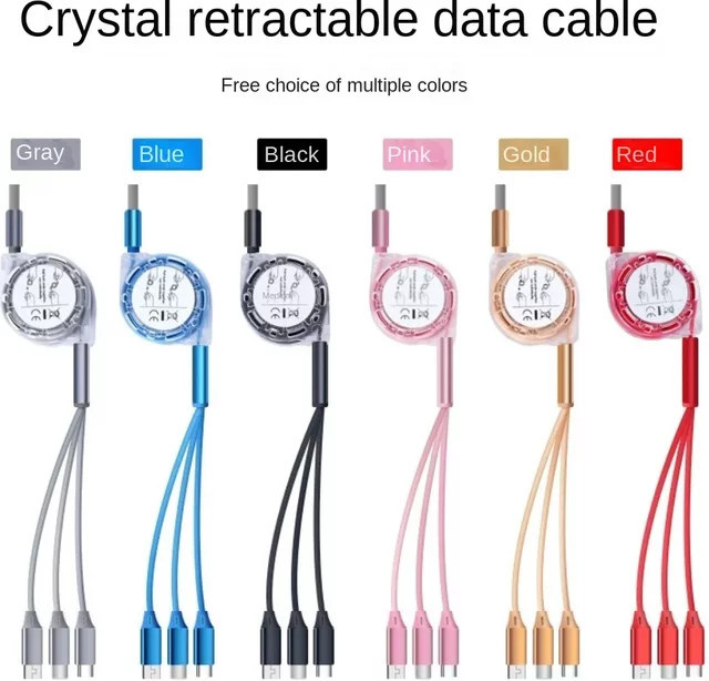 OLOEY 3-in-1 Einziehbares USB-C Ladekabel für Android, Xiaomi, Huawei und Samsung sowie iPhone, Schwarz - Bild 1